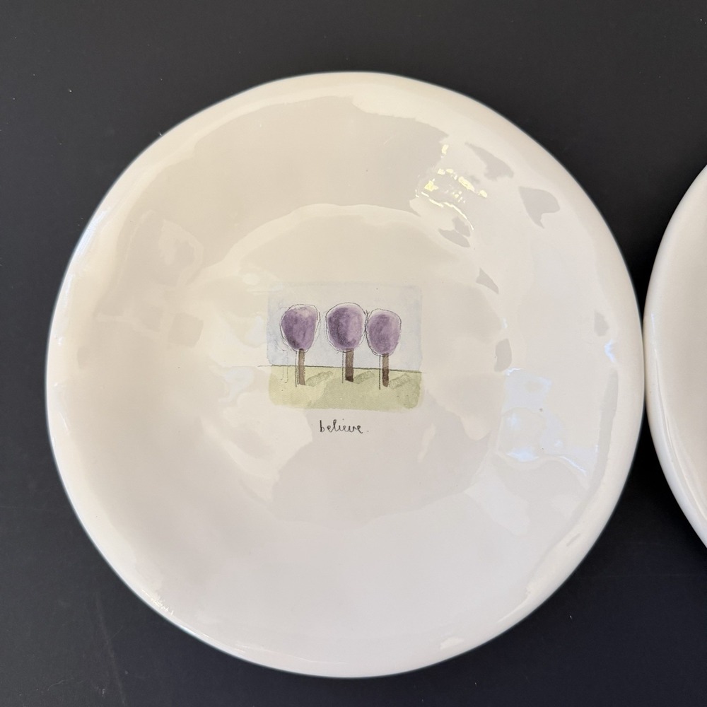 Vintage Pottery Barn Rae Dunn Tea Garden Believe Inspire Plate Set Lot of 2 - Picture 2 of 8
